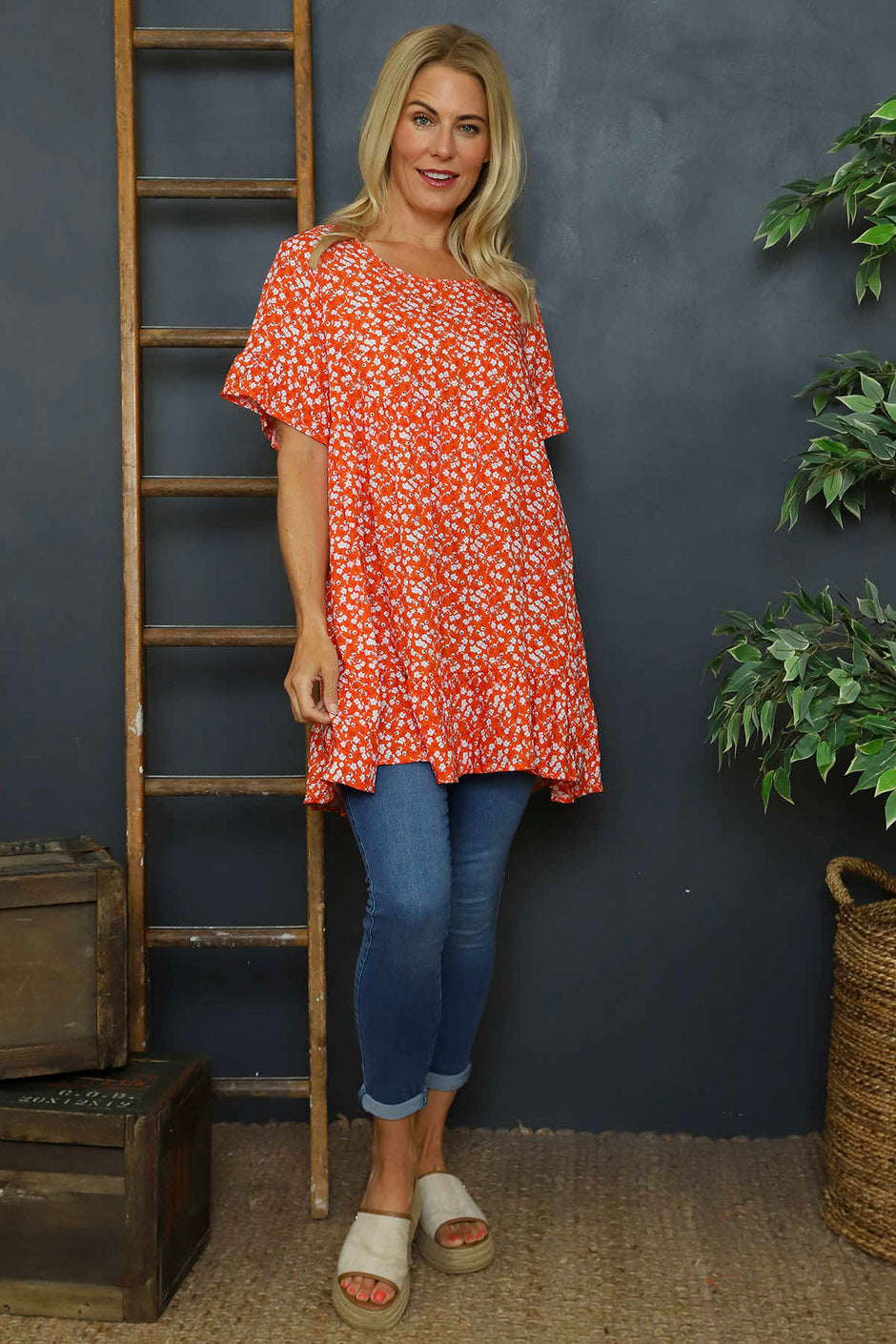 Pamber Ditsy Print Tunic Orange