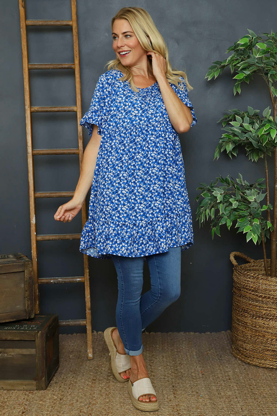 Pamber Ditsy Print Tunic Cobalt