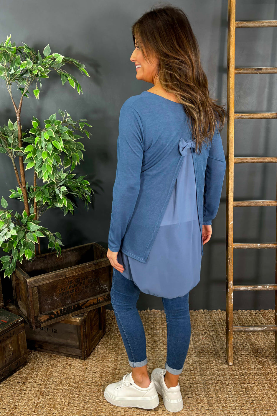 Bow Back Top Denim Blue
