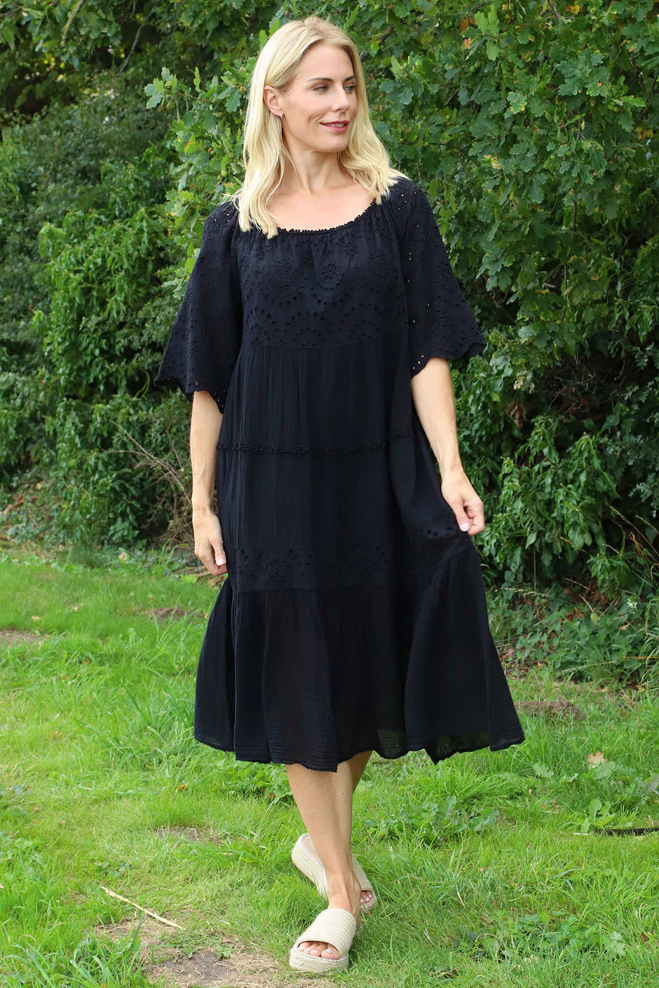 Nadia Broderie Anglaise Cotton Dress Black