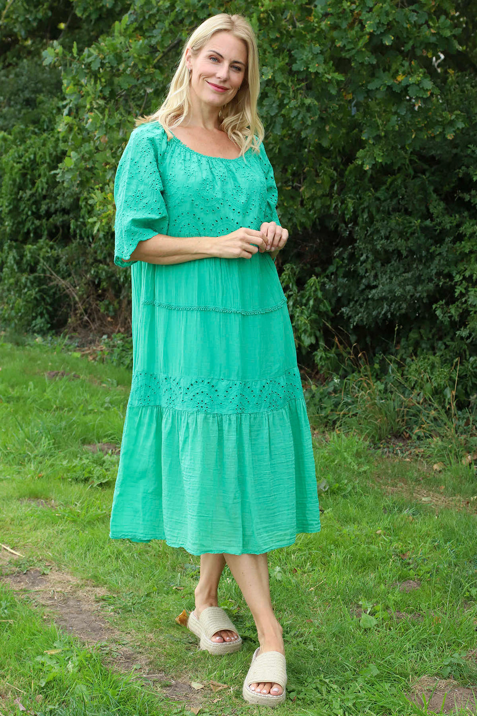 Nadia Broderie Anglaise Cotton Dress Emerald