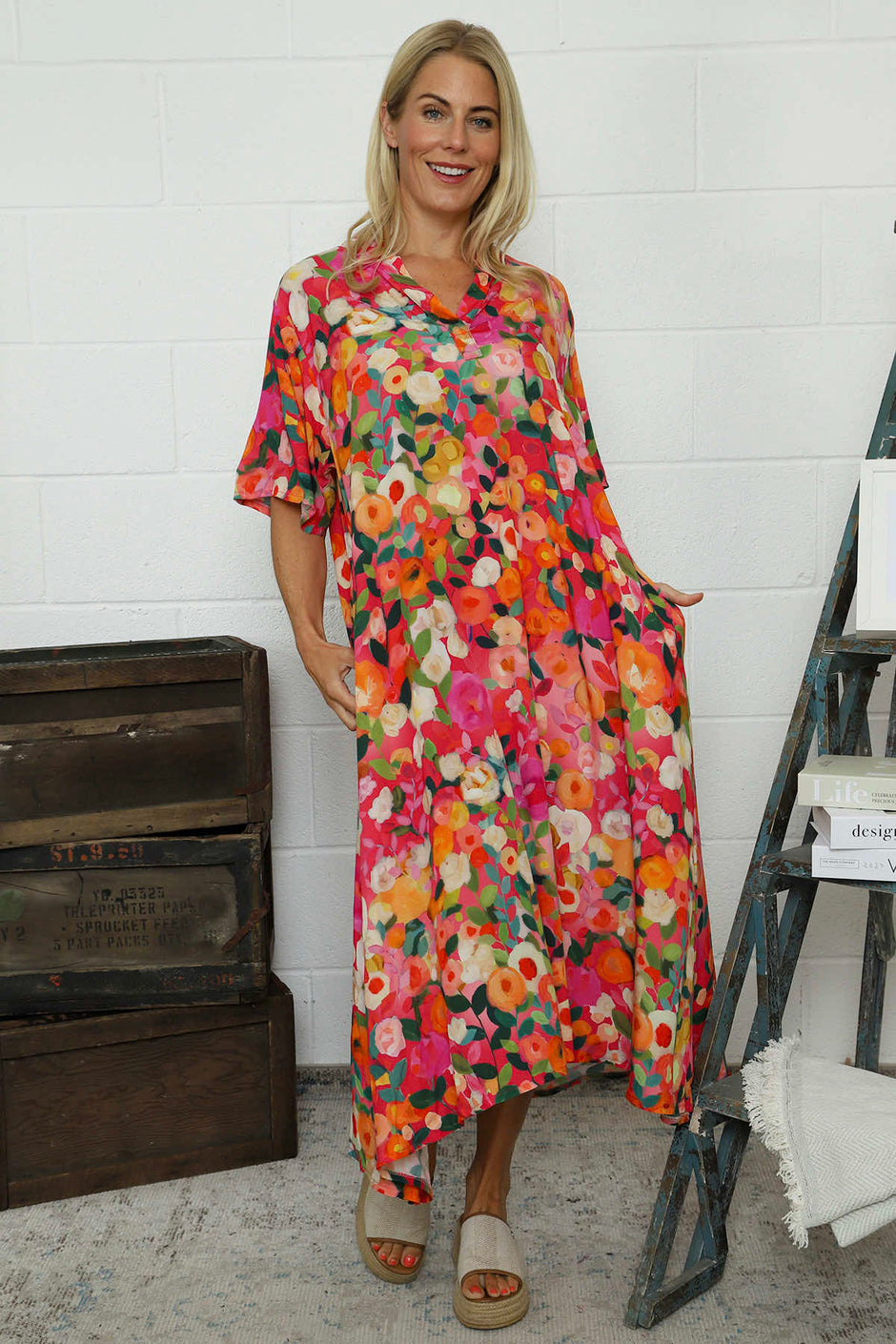 Andretta Print Dress Fuchsia