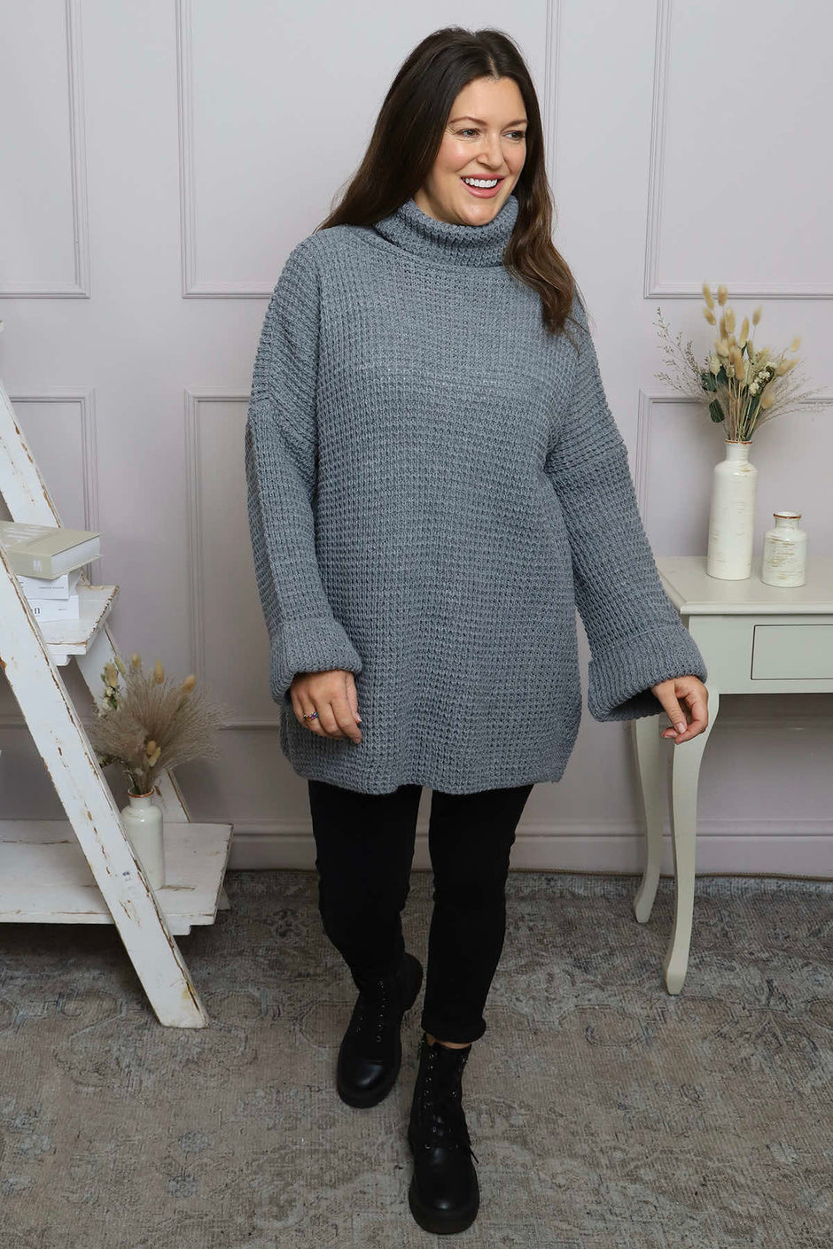 Romilly Polo Neck Knitted Jumper Mid Grey