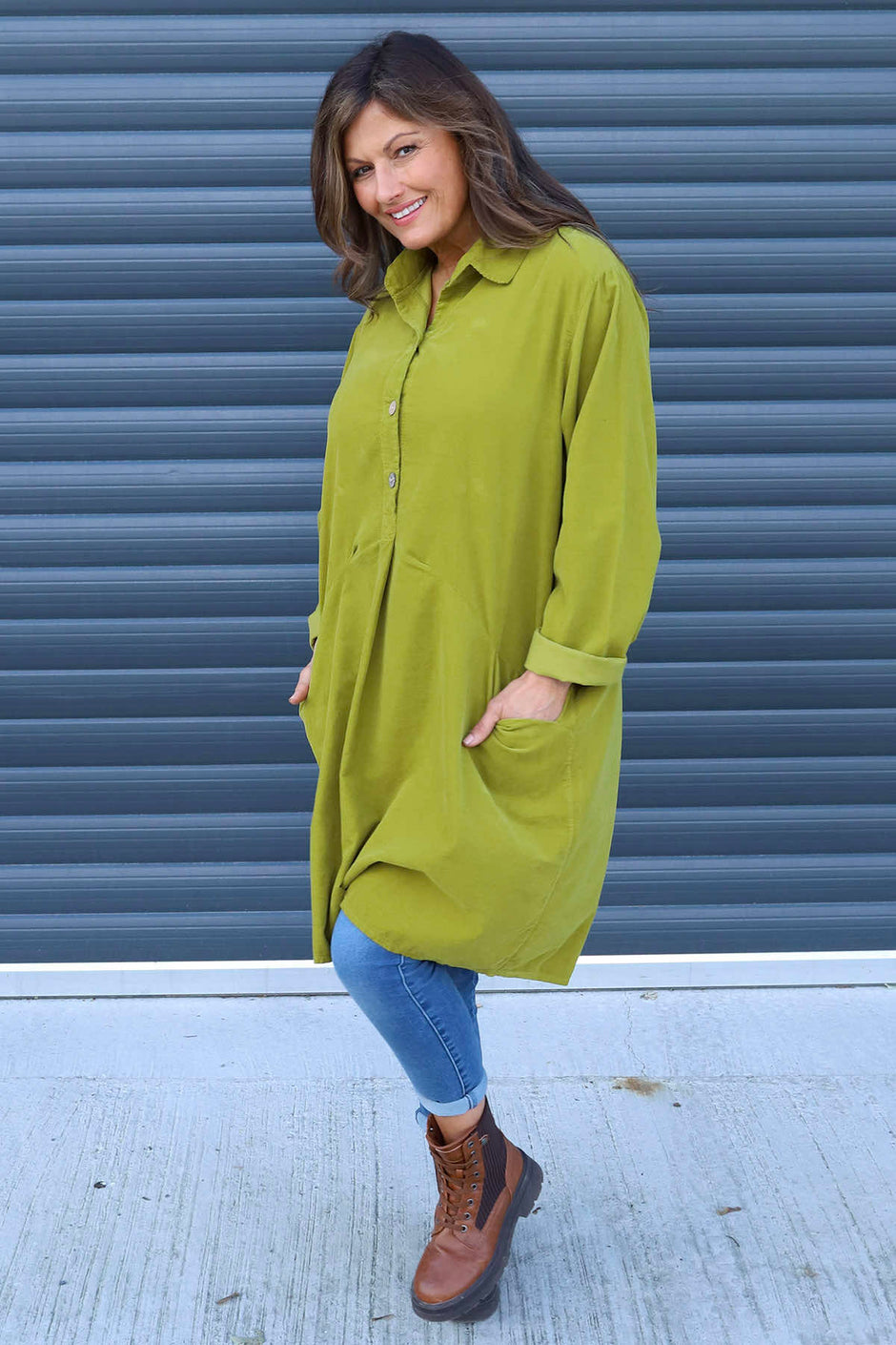 Lizzie Needlecord Button Tunic Moss