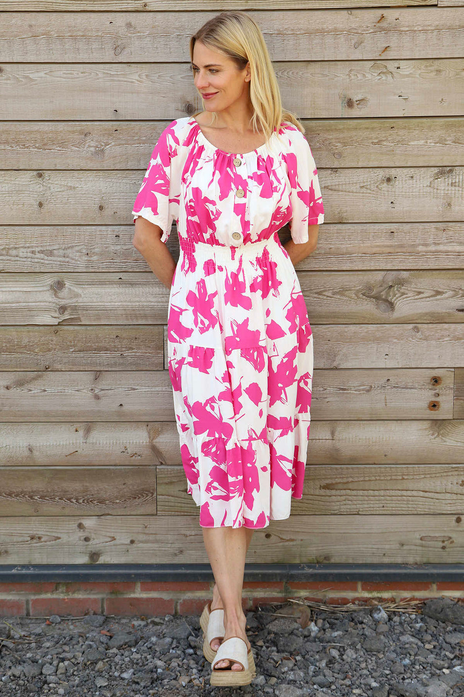 Sennen Print Button Dress Fuchsia