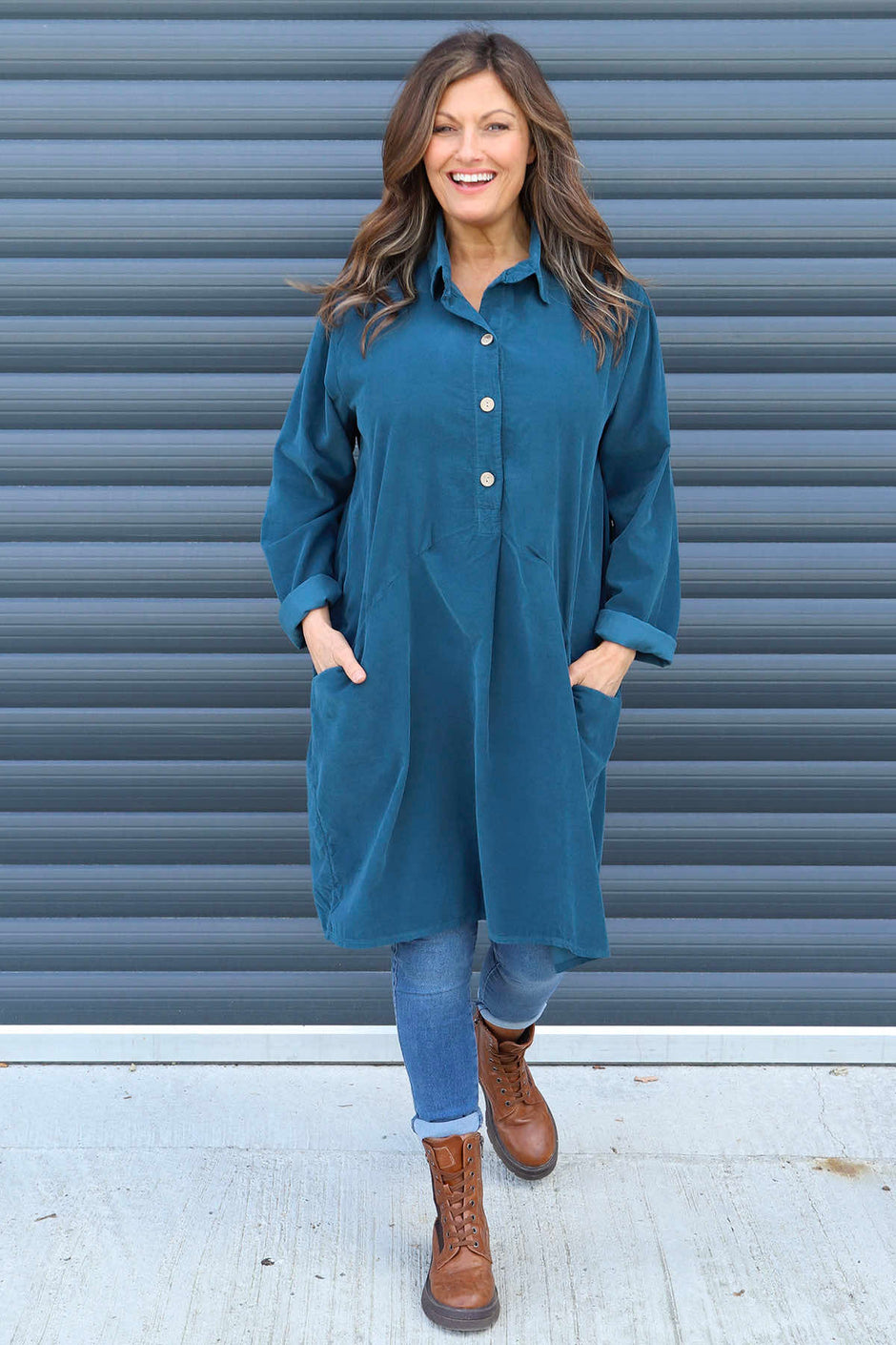Lizzie Needlecord Button Tunic Teal