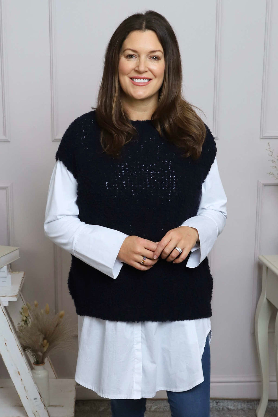 Clancy Boucle Tank Top Navy