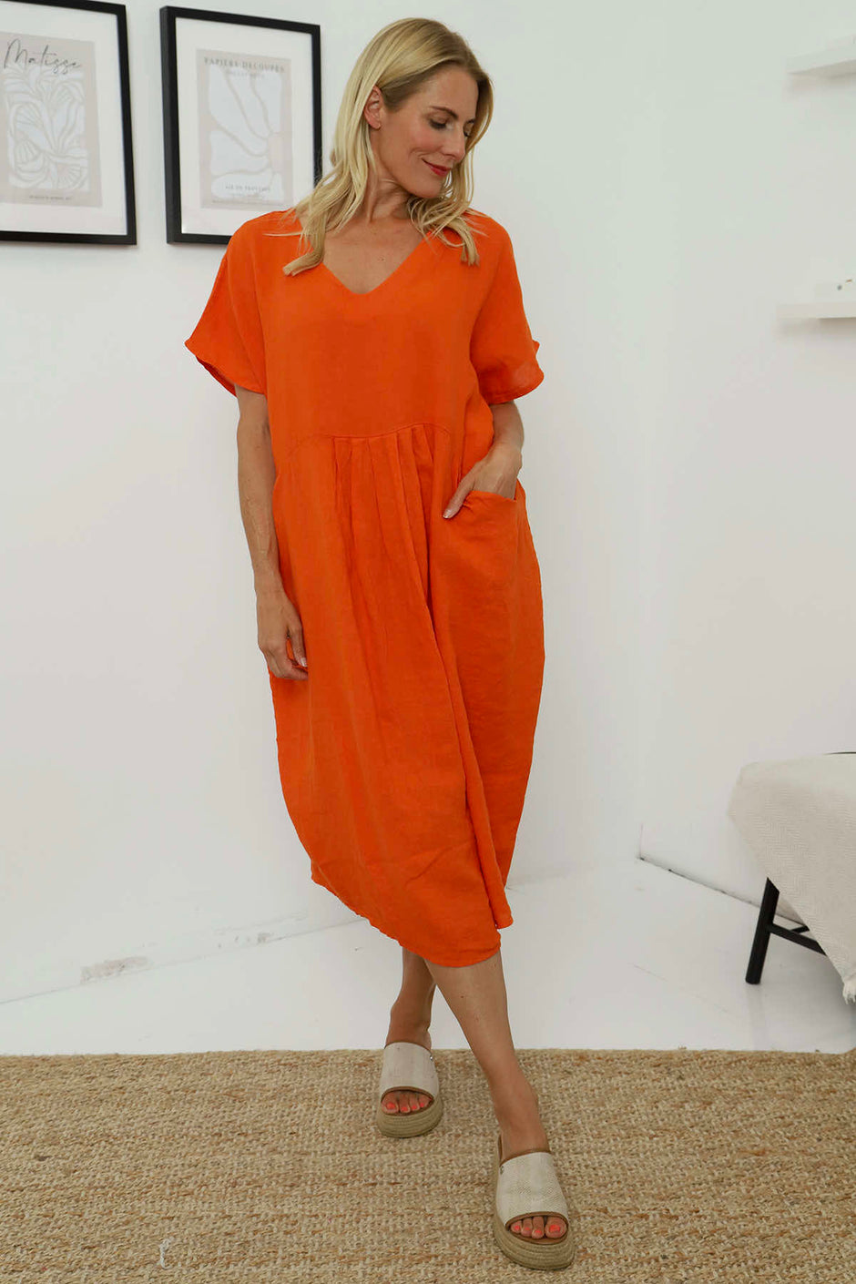 Fenella Linen Dress Orange