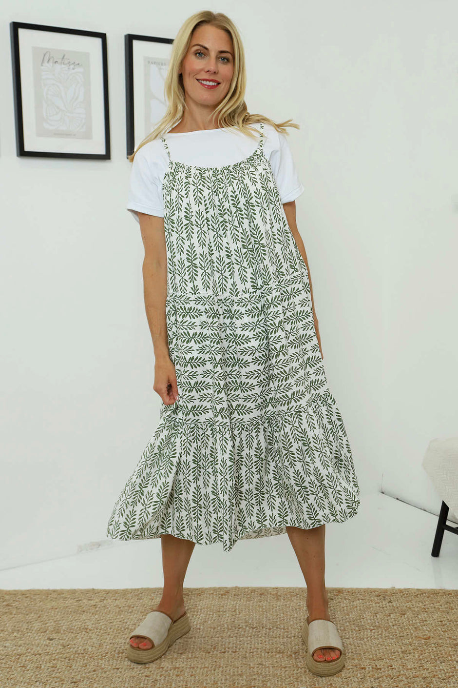 Agnella Botanical Print Dress Khaki