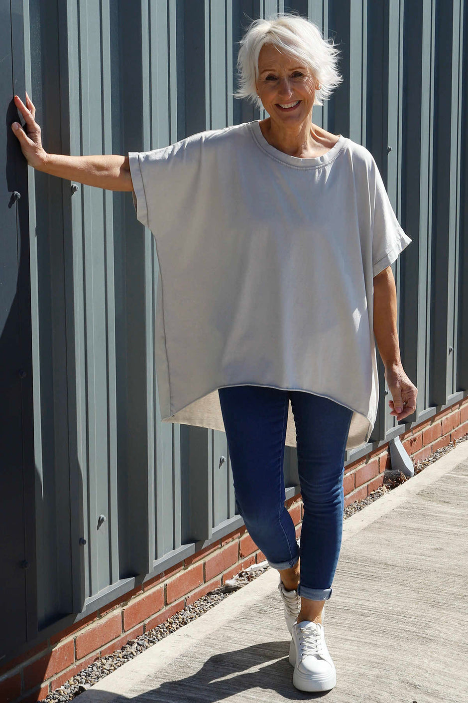 Celina Dipped Hem Washed Cotton Top Stone