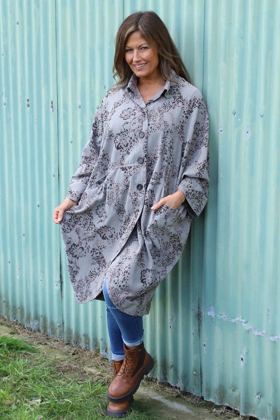 Ember Print Needlecord Shirt Mocha