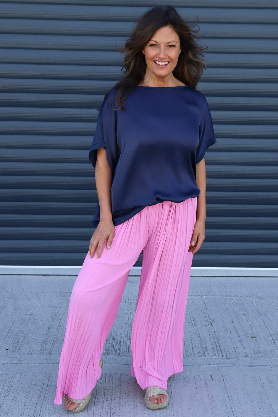 Emira Pleated Wide Leg Trousers Pink