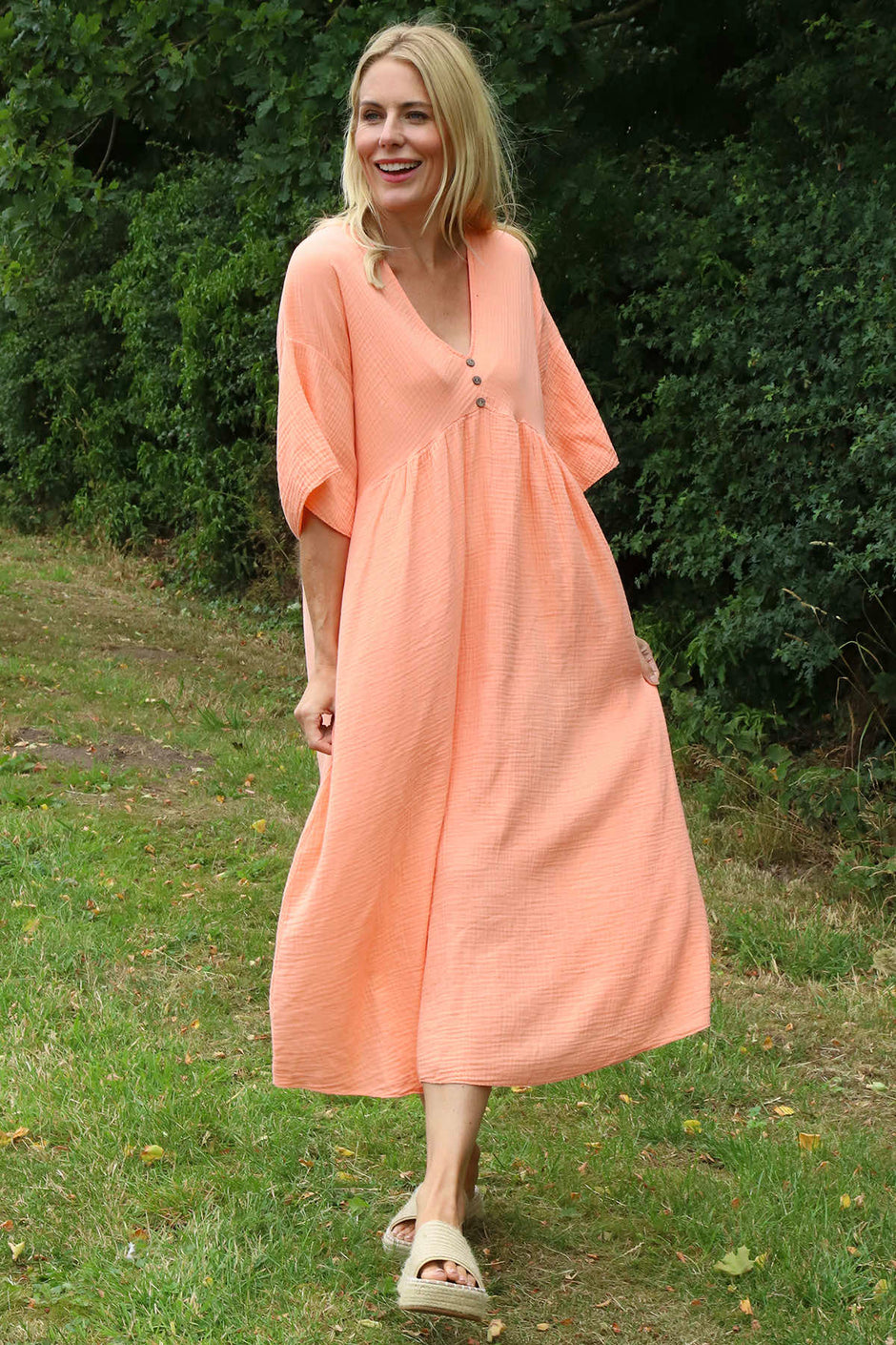 Alessandra Crinkle Cotton Dress Orange