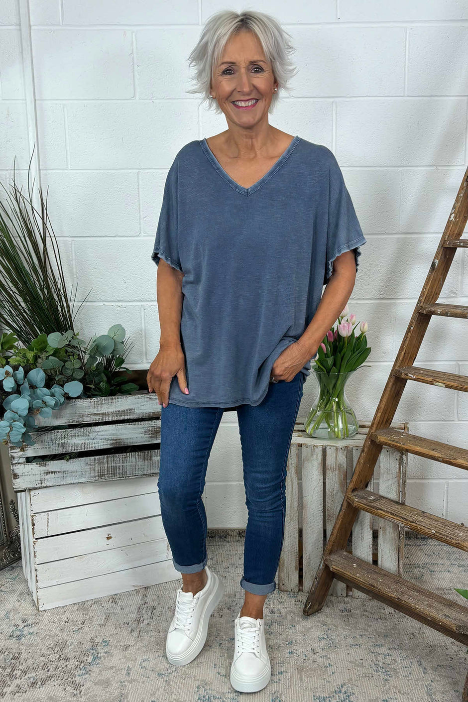 Burford V-Neck Top Navy