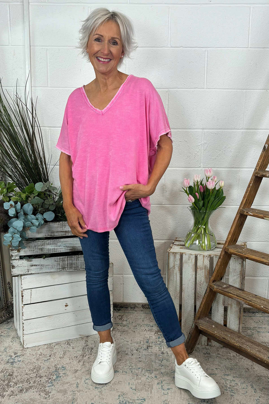 Burford V-Neck Top Fuchsia