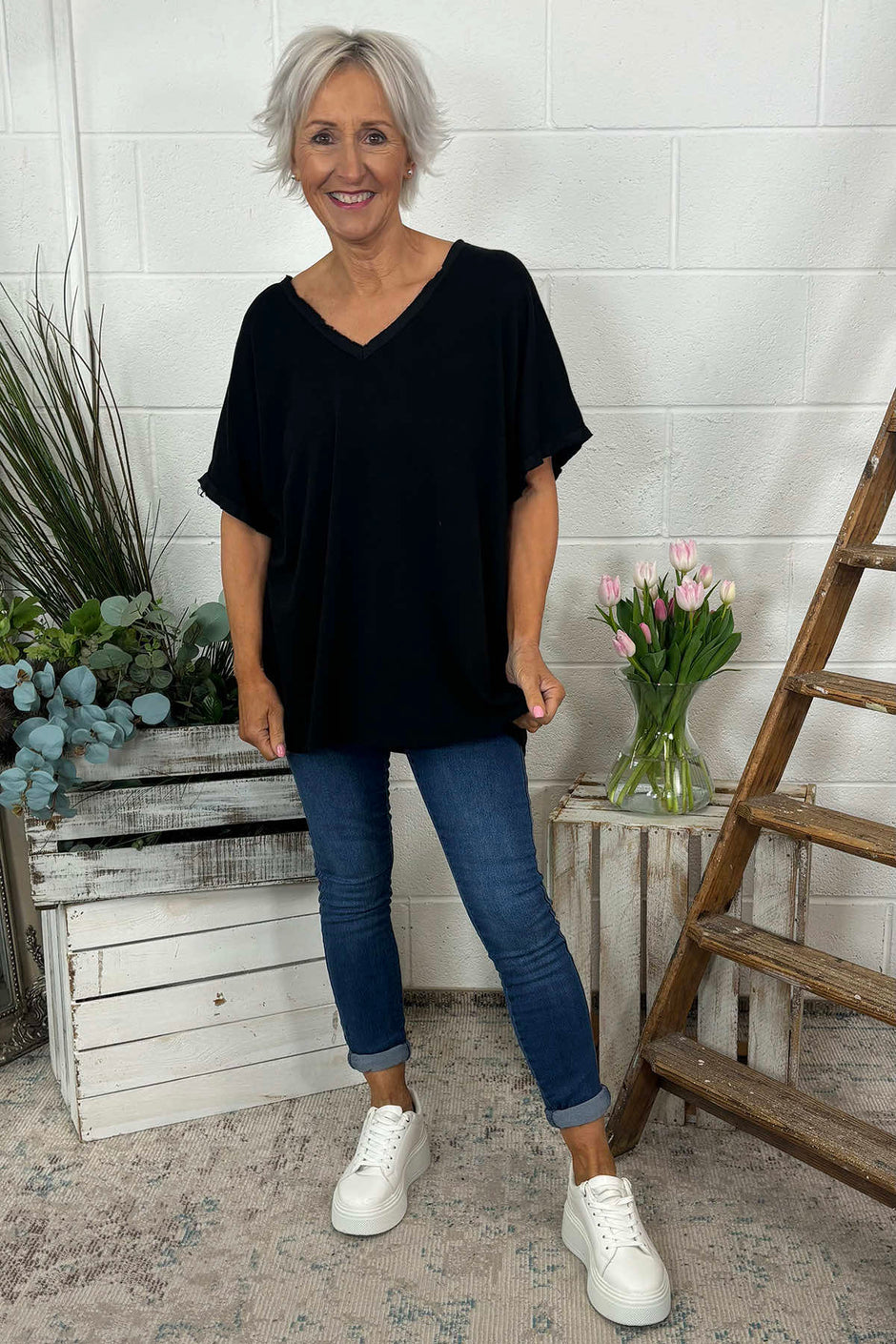 Burford V-Neck Top Black
