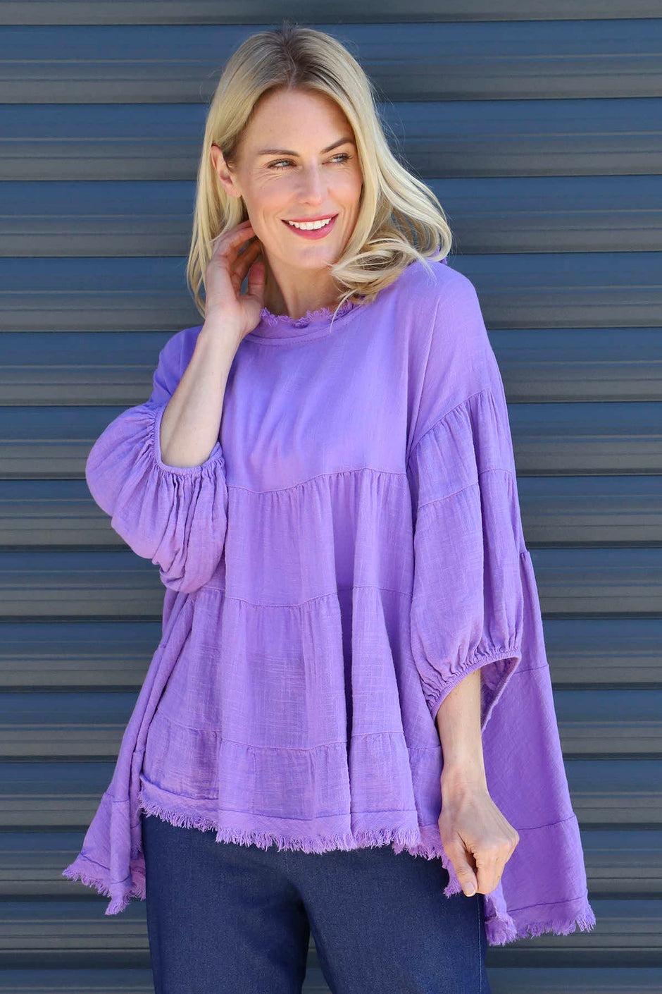 Bingham Tiered Cotton Top Purple