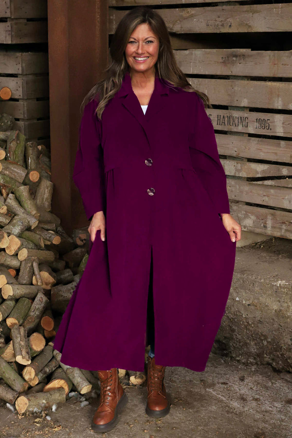 Meryl Long Needlecord Jacket Burgundy