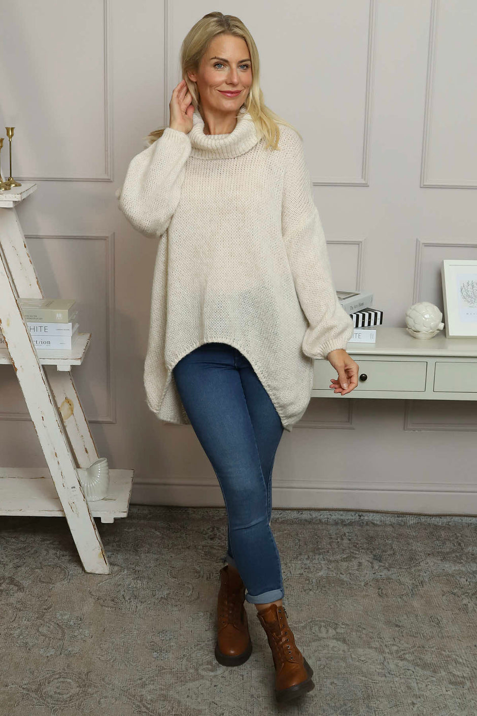 Layana Polo Neck Knitted Jumper Stone