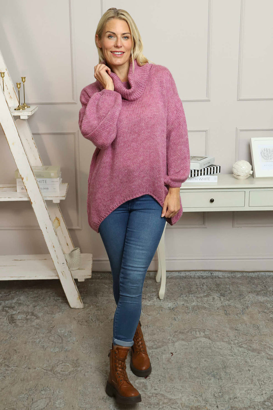 Layana Polo Neck Knitted Jumper Pink