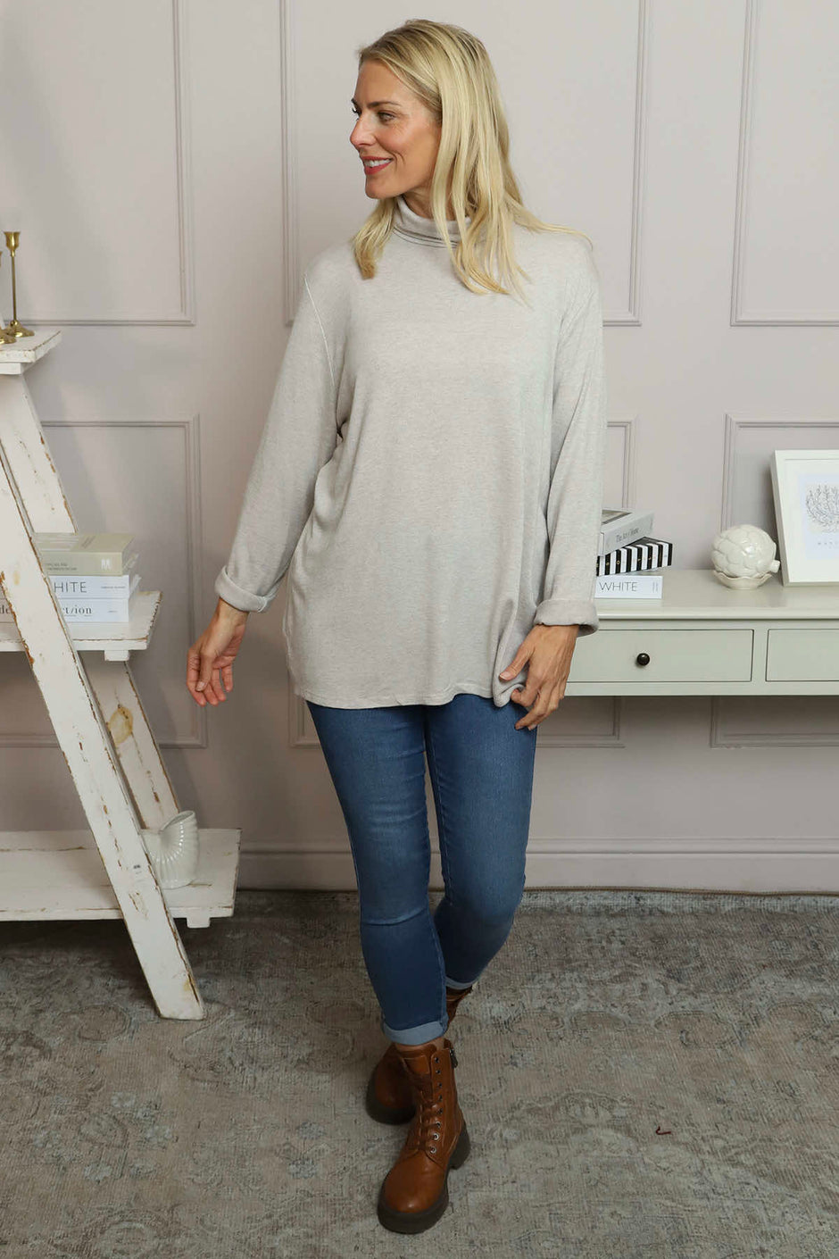 Lillian Polo Neck Jumper Stone