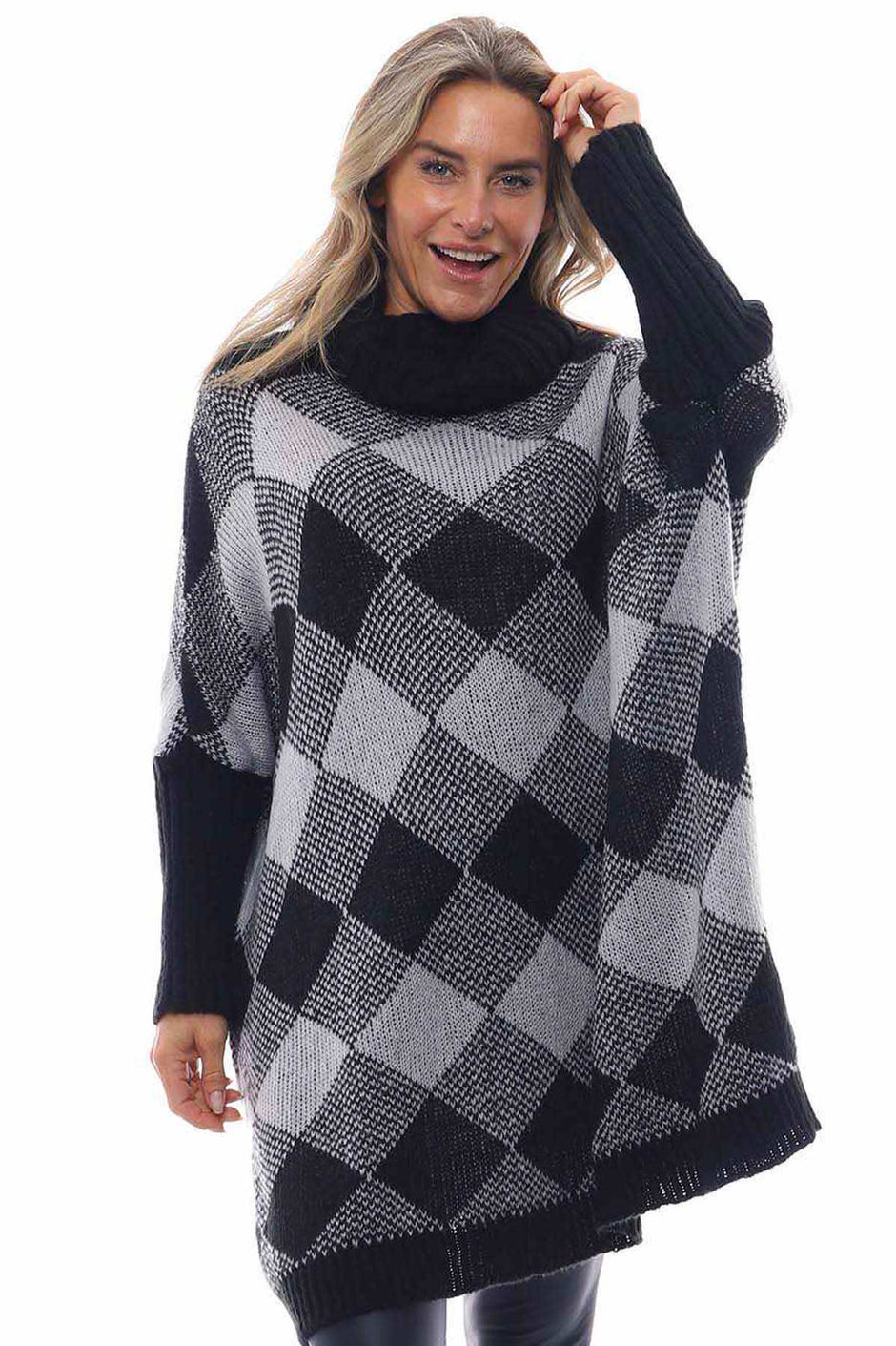 Melodie Diamond Polo Jumper Grey