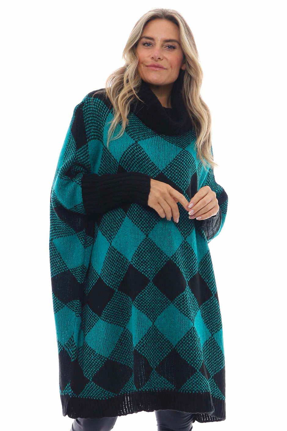 Melodie Diamond Polo Jumper Aqua