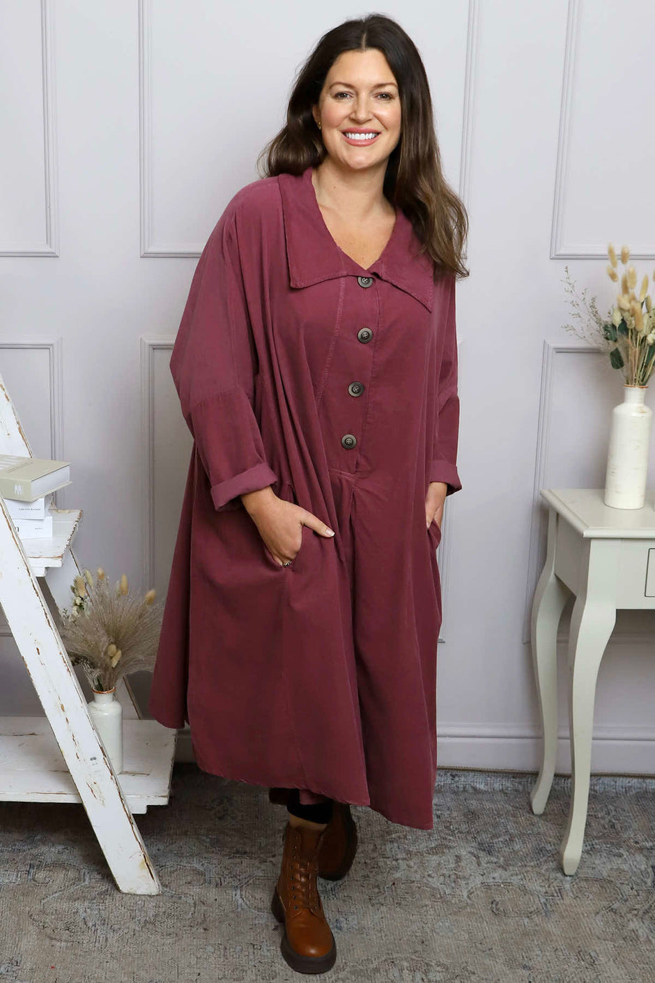 Amina Needlecord Dress Plum