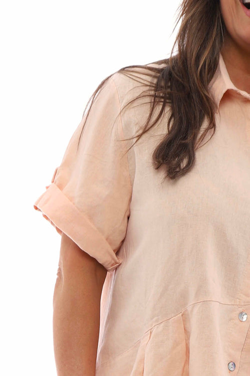 Libertie Washed Dipped Hem Linen Shirt Coral - Image 3