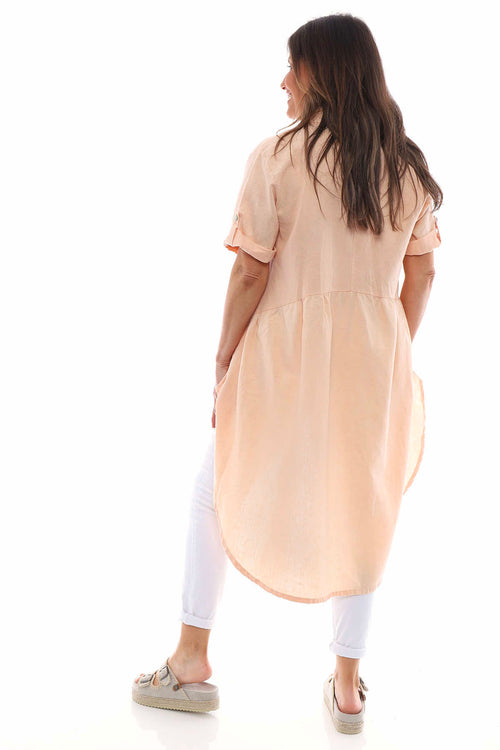 Libertie Washed Dipped Hem Linen Shirt Coral - Image 6