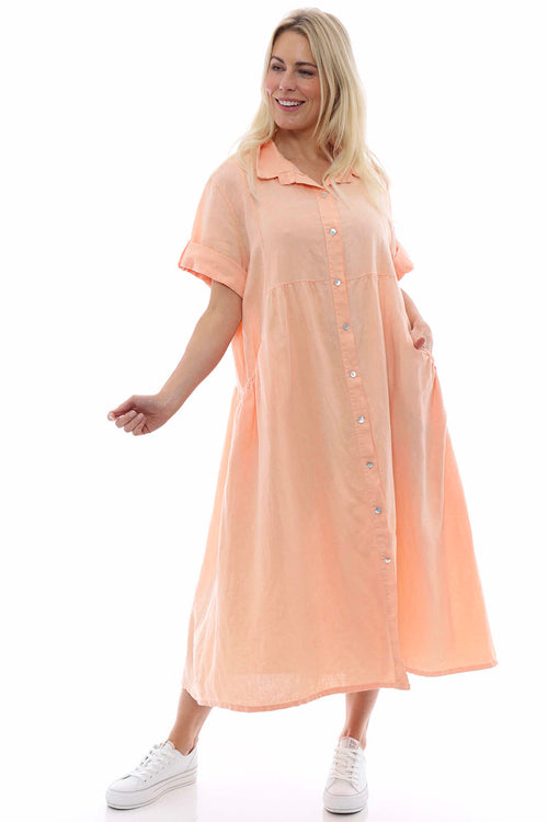 Astoria Washed Button Linen Dress Coral - Image 1