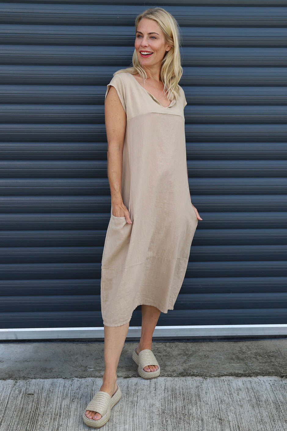 Cyrilla Linen Dress Camel
