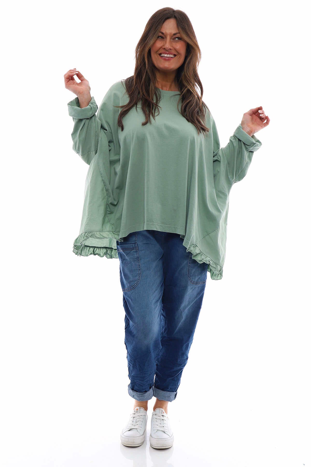 Zocca Frill Cotton Top Sage Green