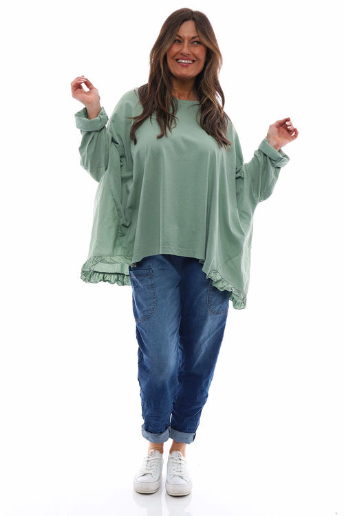 Zocca Frill Cotton Top Sage Green - Image 2