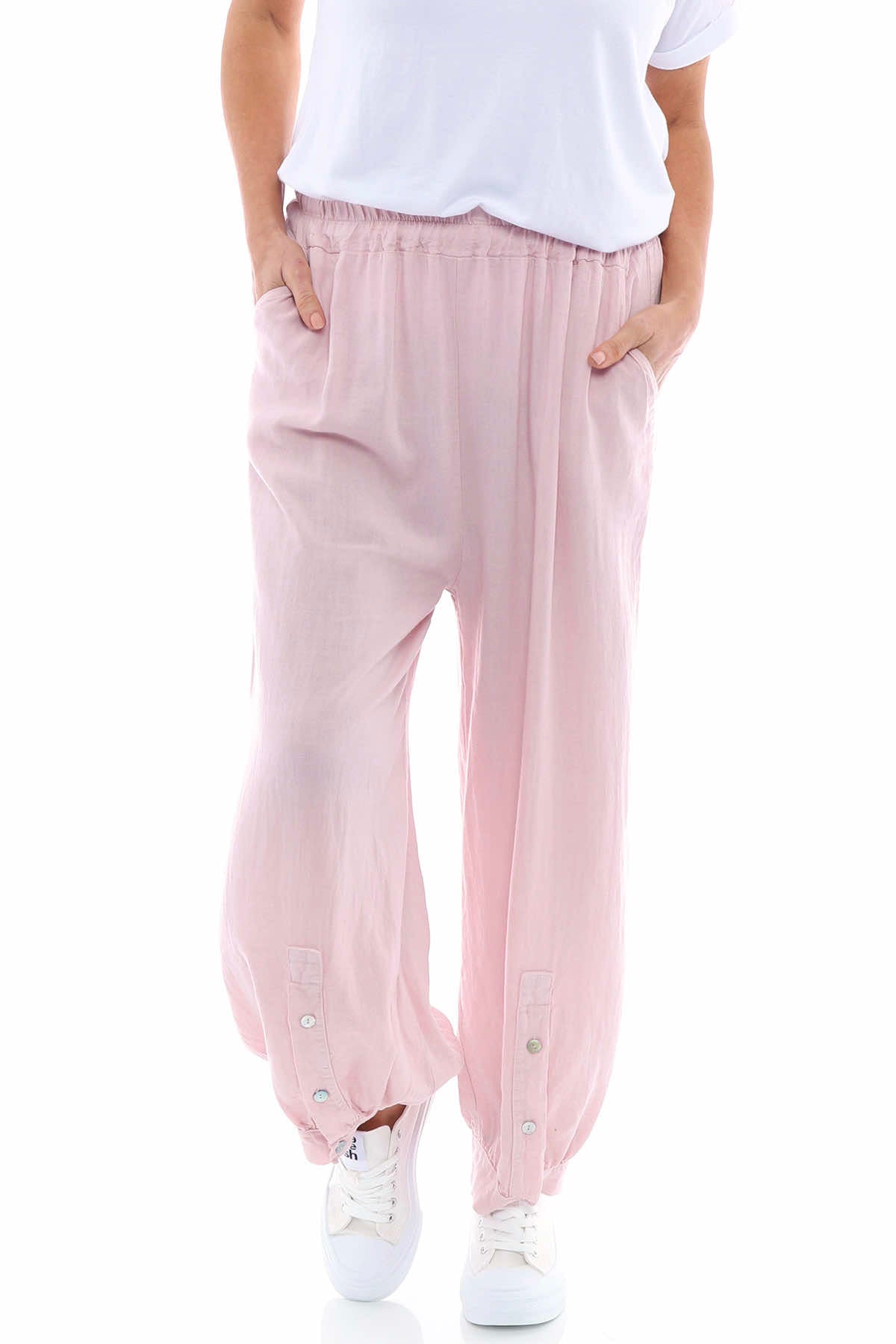 Abriana Button Linen Trousers Pink