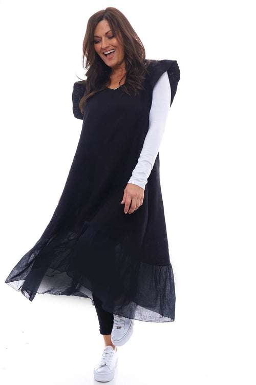Alaysia Frill Linen Dress Black