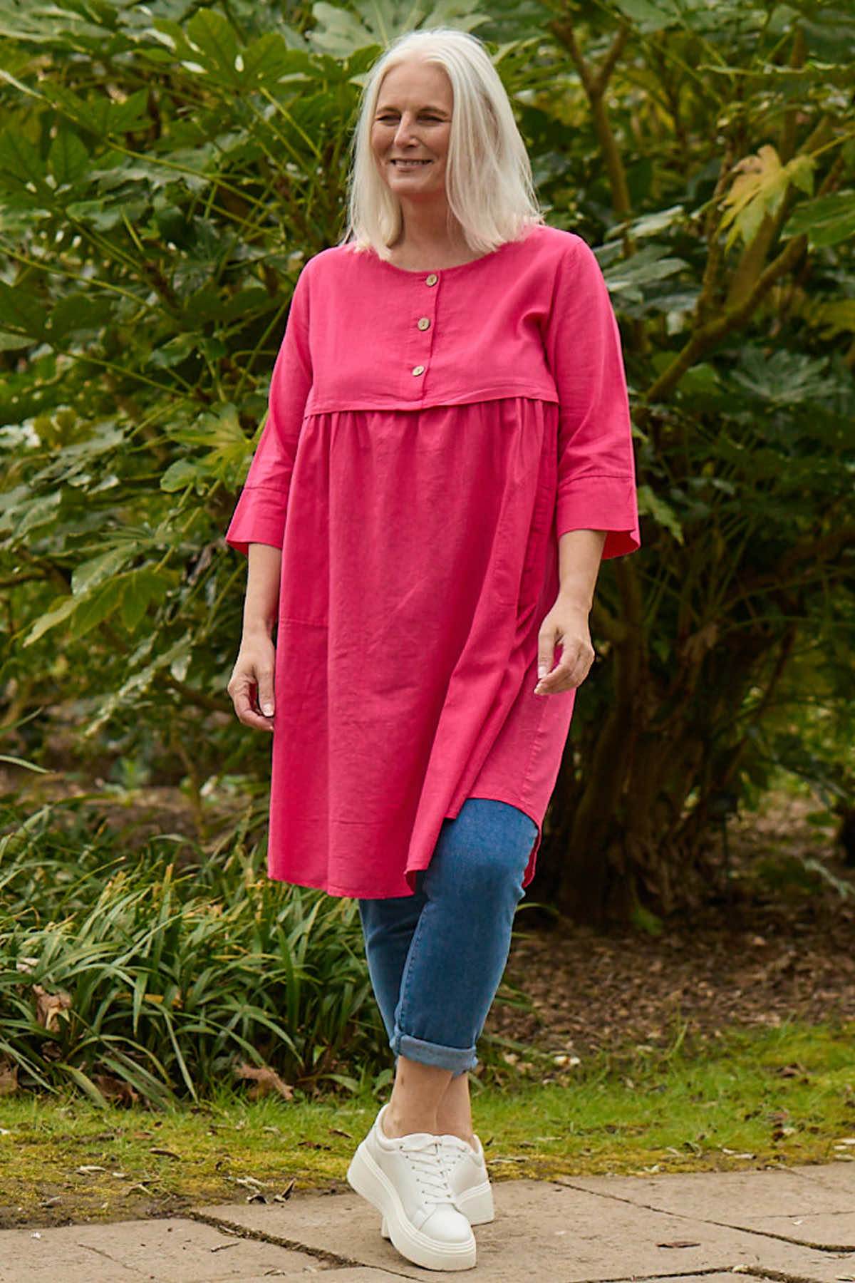 Alara Linen Dress Hot Pink