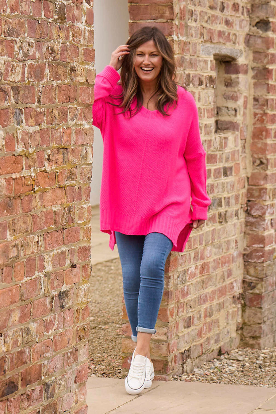 Bo Slouch V-Neck Jumper Fuchsia