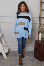 Melva Block Knitted Jumper Powder Blue Powder Blue - Melva Block Knitted Jumper Powder Blue