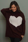 Azura Heart Polo Neck Jumper Wine