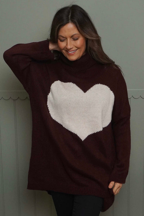 Azura Heart Polo Neck Jumper Wine - Image 1