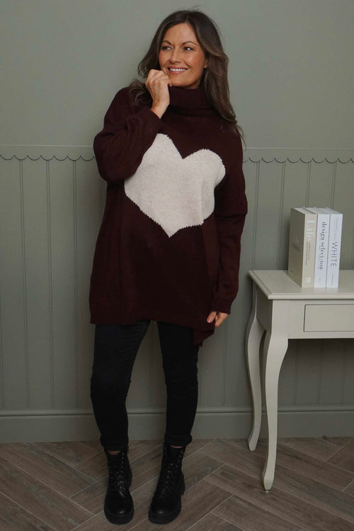Azura Heart Polo Neck Jumper Wine - Image 2