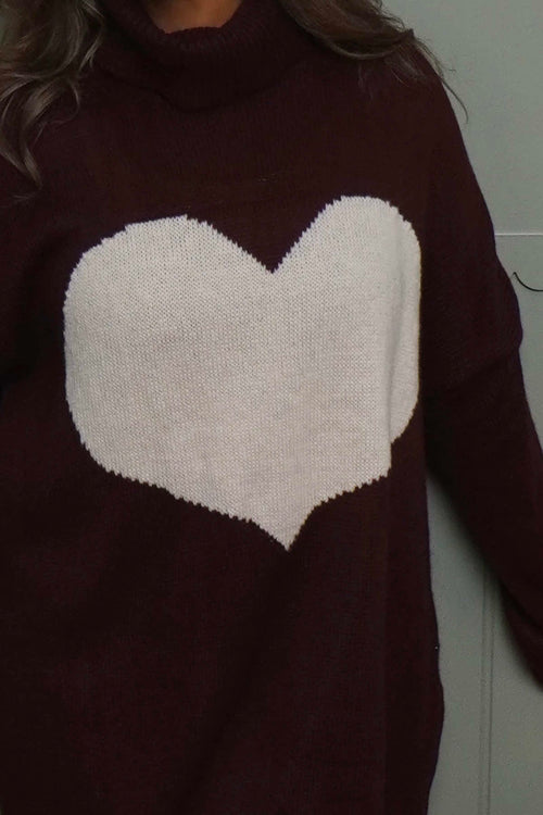 Azura Heart Polo Neck Jumper Wine - Image 3