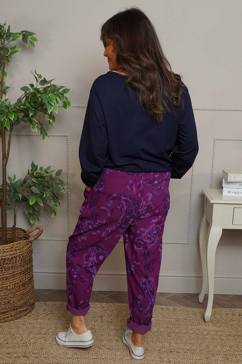 Lilah Print Cotton Trousers Berry - Image 4