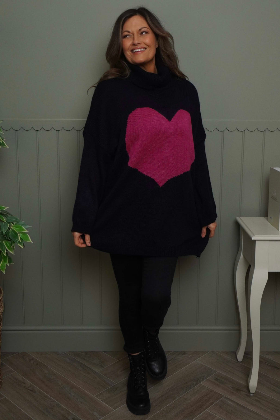 Azura Heart Polo Neck Jumper Navy
