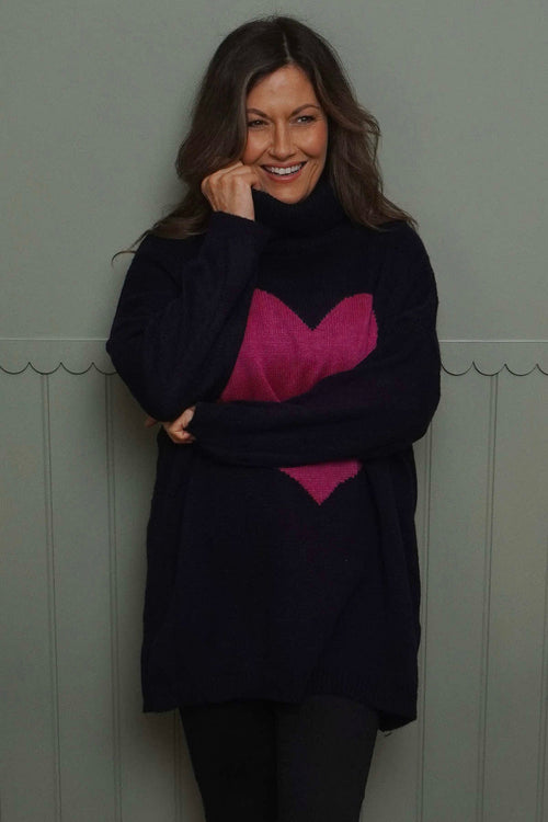 Azura Heart Polo Neck Jumper Navy - Image 2