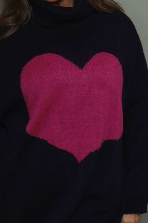 Azura Heart Polo Neck Jumper Navy - Image 3