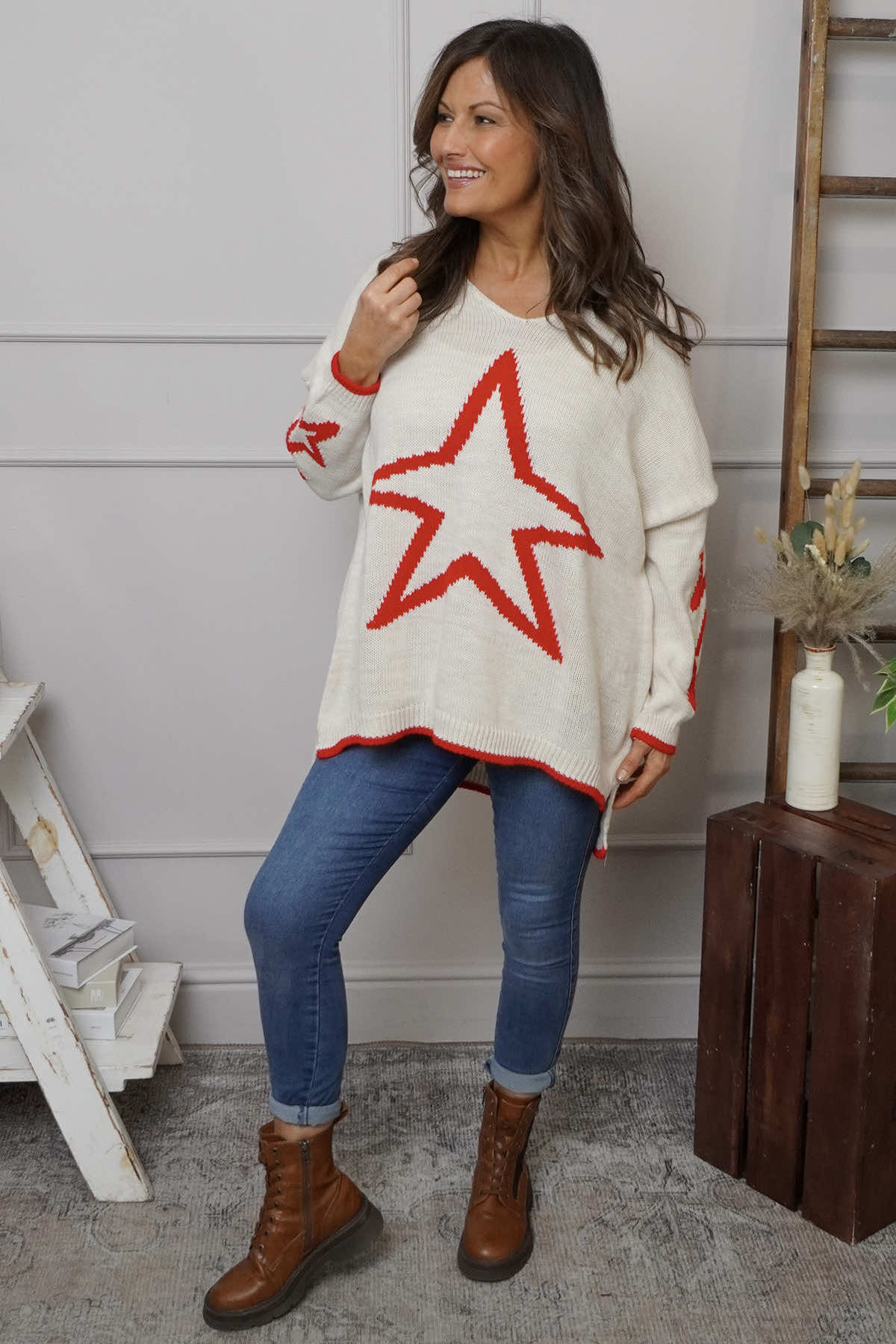 Kimbra Star Knitted Jumper Stone