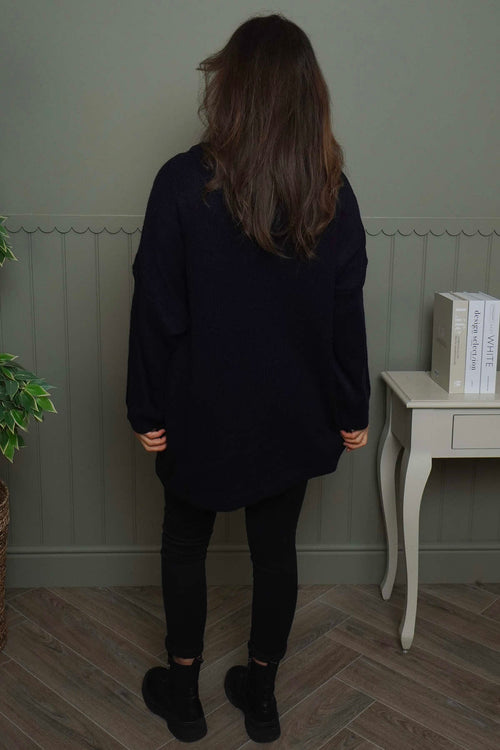 Azura Heart Polo Neck Jumper Navy - Image 4