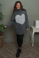 Azura Heart Polo Neck Jumper Mid Grey Mid Grey - Azura Heart Polo Neck Jumper Mid Grey